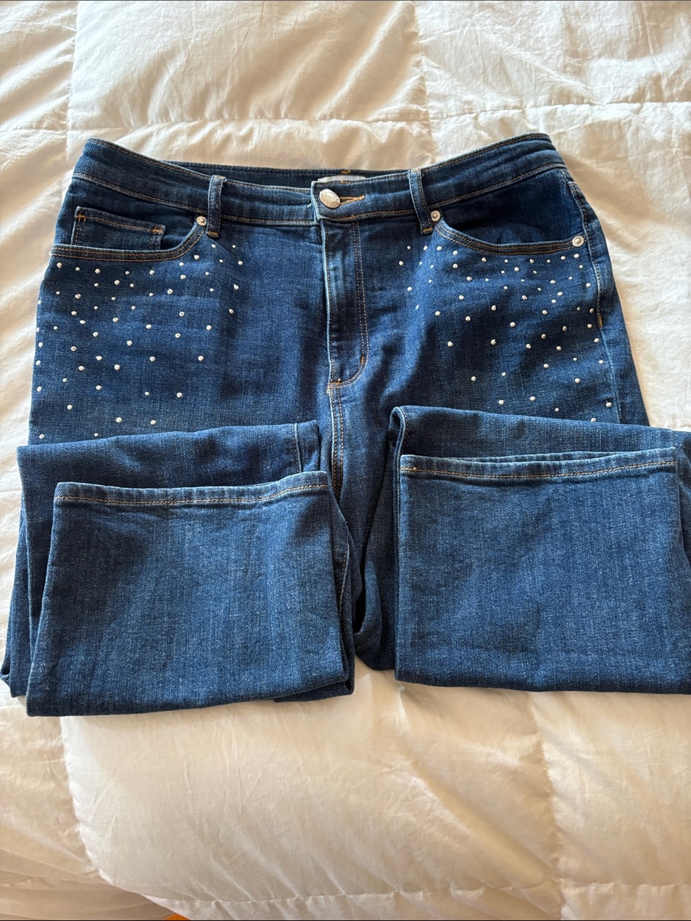LOFT Dark Blue Flare Jeans with silver Studs. 38” length 26” inseam